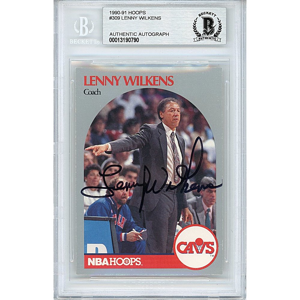 Lenny Wilkens Signed Cavaliers 90-91 Hoops Basketball Card Beckett Autographed